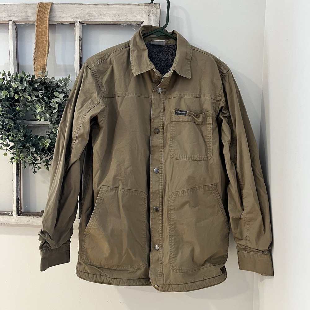Columbia Tan Canvas Fleece Lined Collared Mid-weight Jacket Men's Size Small